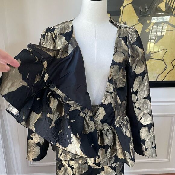 Ashro Larhonda Wardrober 3 Pc Peplum Jacket Skirt Pants Gold Black 12 - Picture 5 of 15